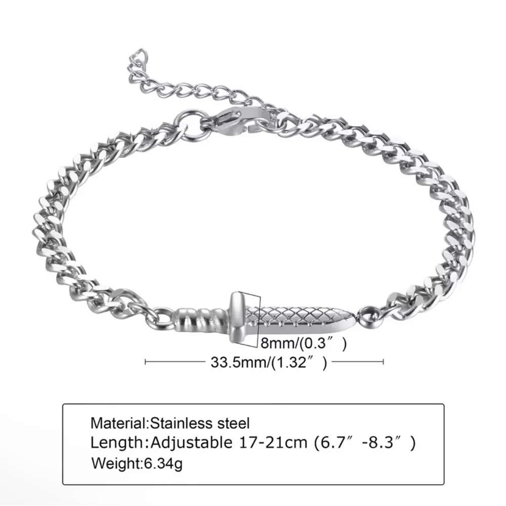 Sword Bracelet, Mens Chain Link Bracelet , Stainless Steel